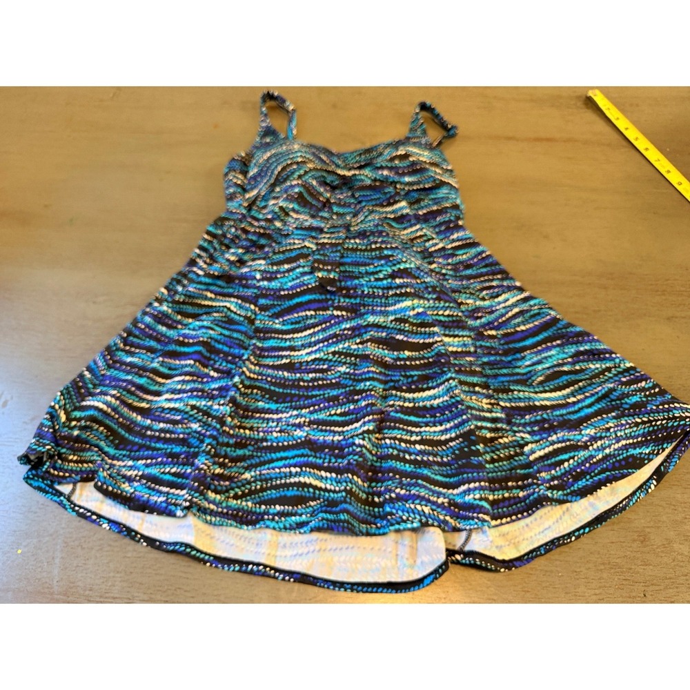 Croft & Barrow Blue Abstract Wavy Dot Swim Dress One Piece Swimsuit Size 12